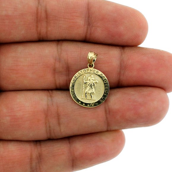 JewelzKing Other - Real 10K Yellow Gold Diamond Cut Saint Christopher Pendant